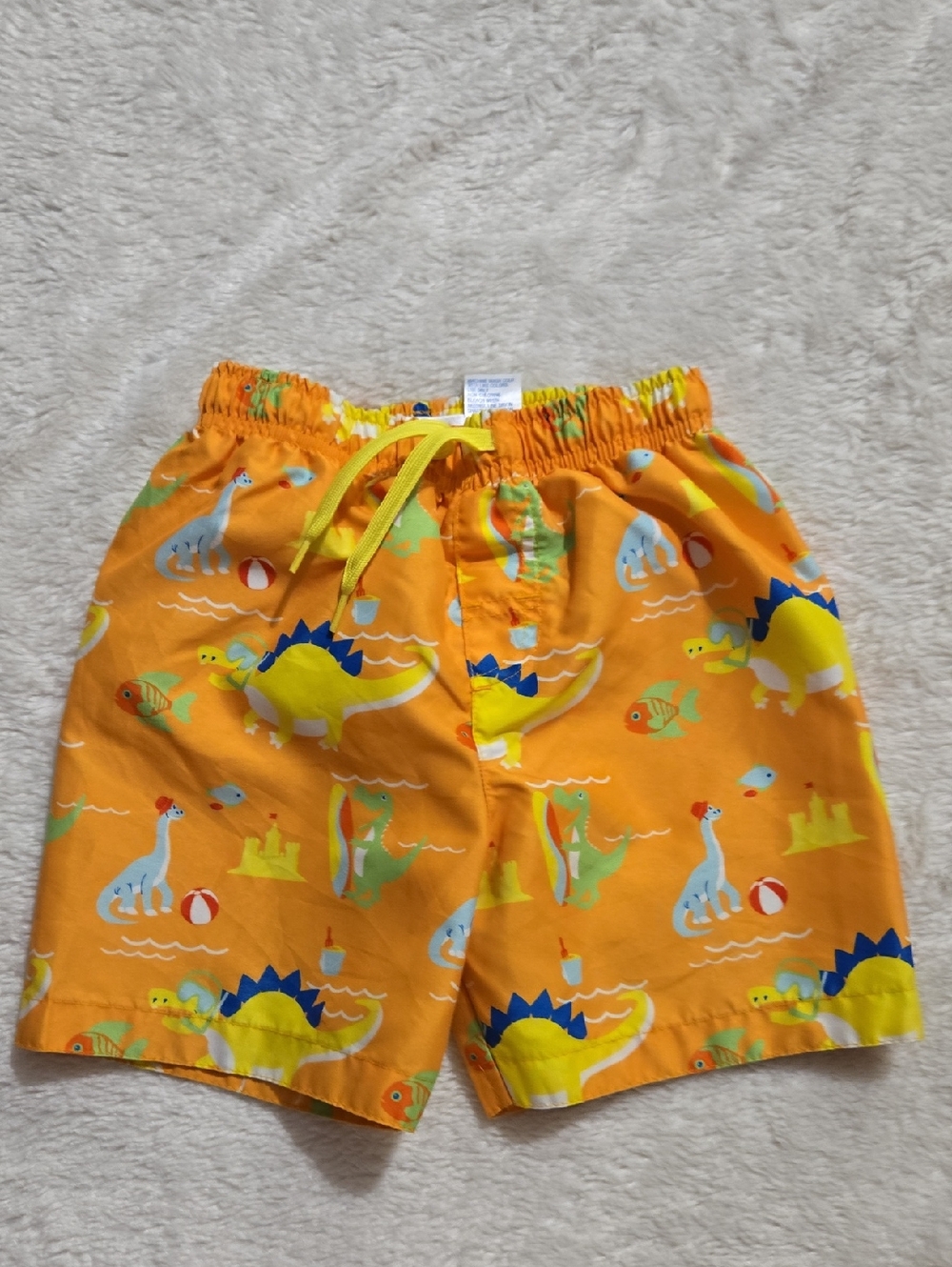 SKINN Orange Dinosaur Swim Shorts with Yellow Drawstring